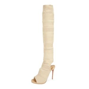 Christian Louboutin Over the knee open toe Cheminetta nude knit boots